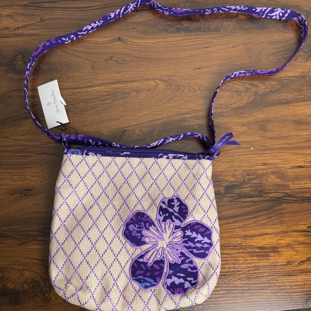 Vera Bradley Beach Crossbody Paisley‎ Amethyst Straw Purple Flower Bag NWT